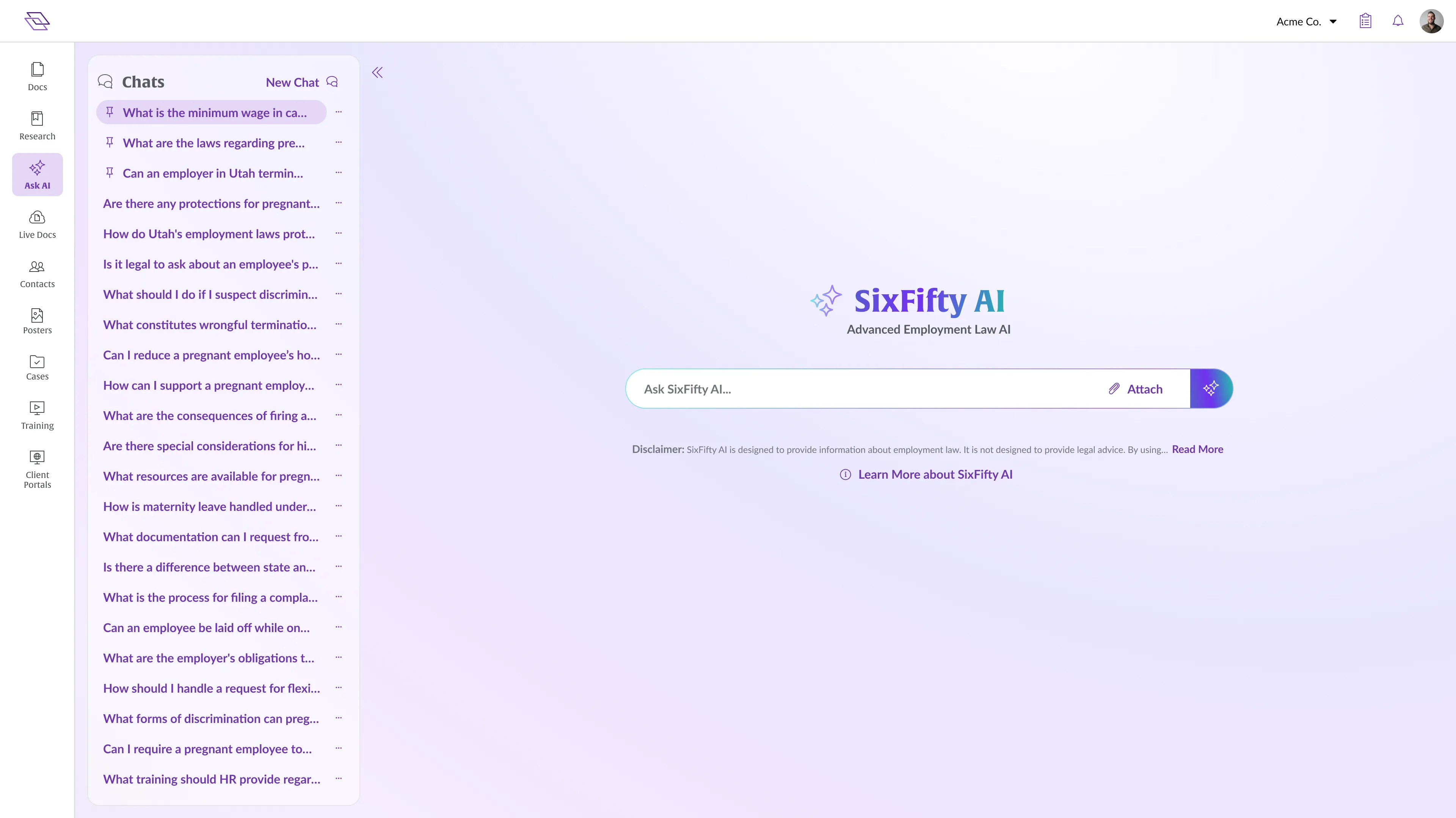 Ask AI landing state in the SixFifty app
